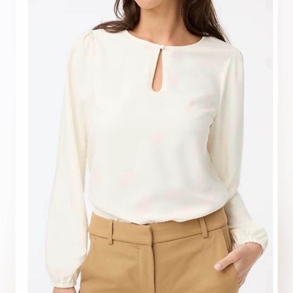 J.Crew Puff Sleeve Satin-Back Crepe Top XXSP Ivory NWT!